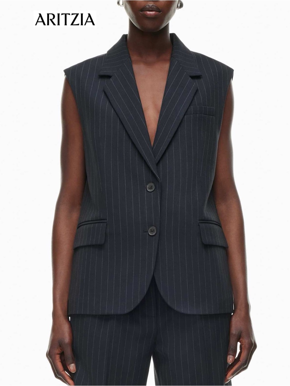 Aritzia Babaton Takeover Vest S Navy Pinstripe Tailored Sleeveless Blazer